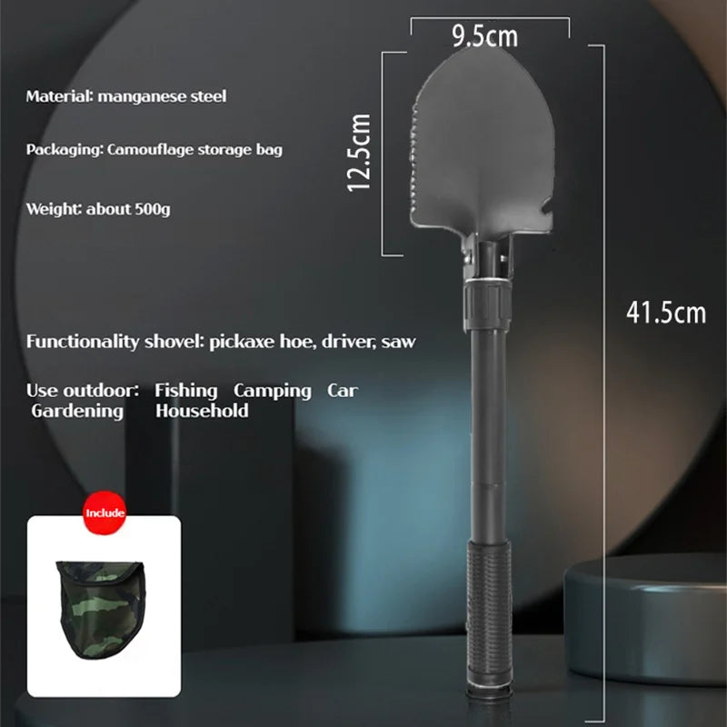 1 τεμάχιο πτυσσόμενο φτυάρι για υπαίθριες κατασκηνώσεις – Πολυλειτουργικό εργαλείο οχύρωσης για πεζοπορία, φορητό φτυάρι κήπου και επιβίωσης