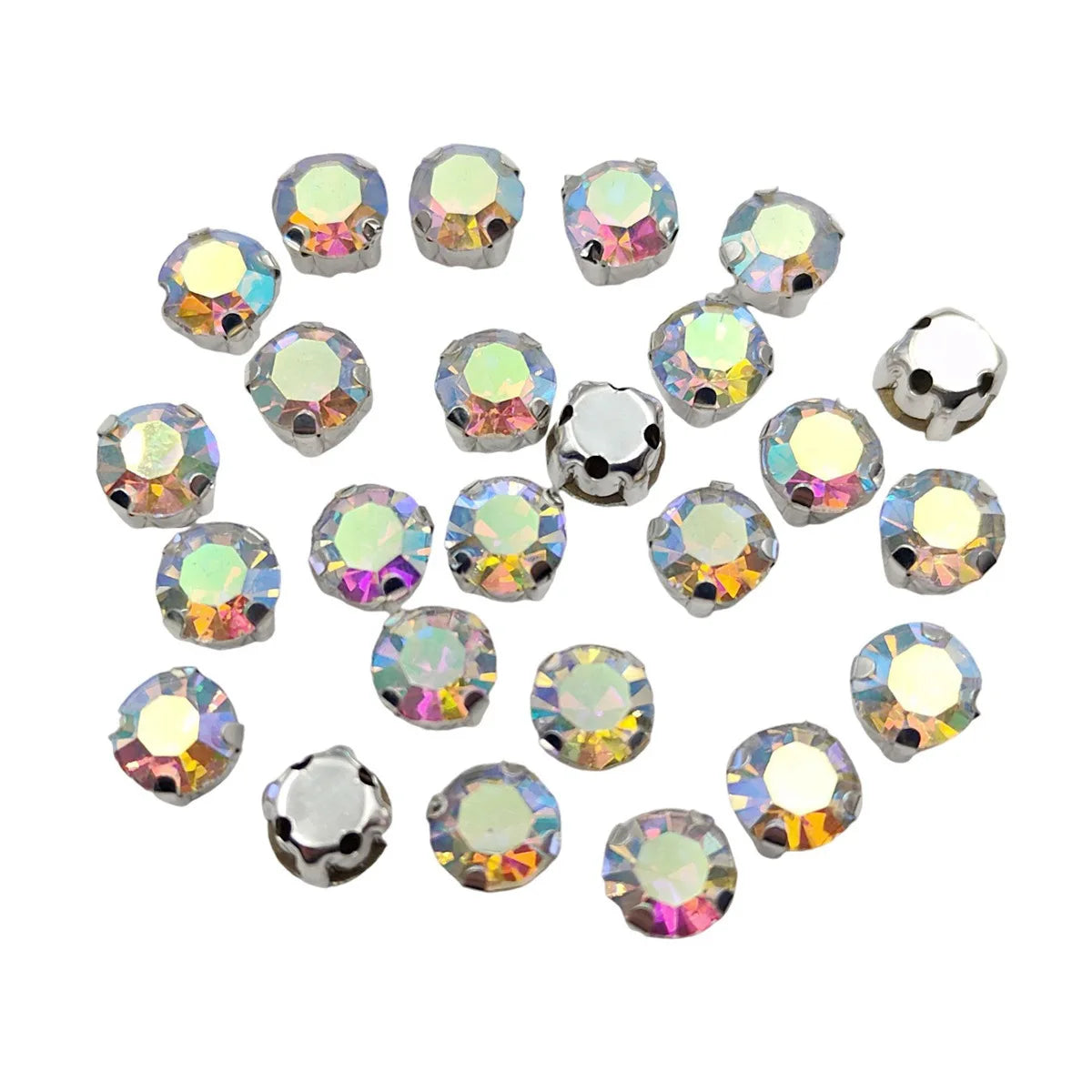 Στρογγυλά γυάλινα στρας με νύχι – Κρύσταλλα ραφής με ασημένια βάση για ρούχα, παπούτσια και χειροτεχνίες