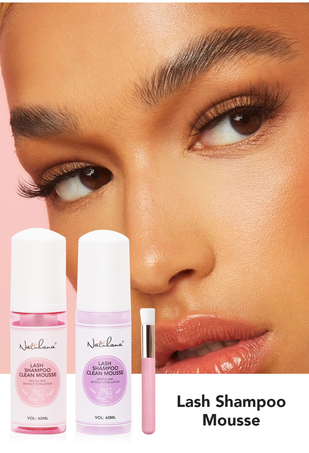 Natuhana 60ml Σαμπουάν για Επέκταση Βλεφαρίδων – Αφρός Καθαρισμού Βλεφαρίδων για Ψεύτικες Βλεφαρίδες, Απαλό &amp; Μη Ερεθιστικό Εργαλείο Μακιγιάζ