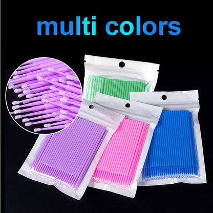 100PCS Eyelash Cleaning Brushes – Micro Cotton Swabs for Lash Extensions & Makeup Removal