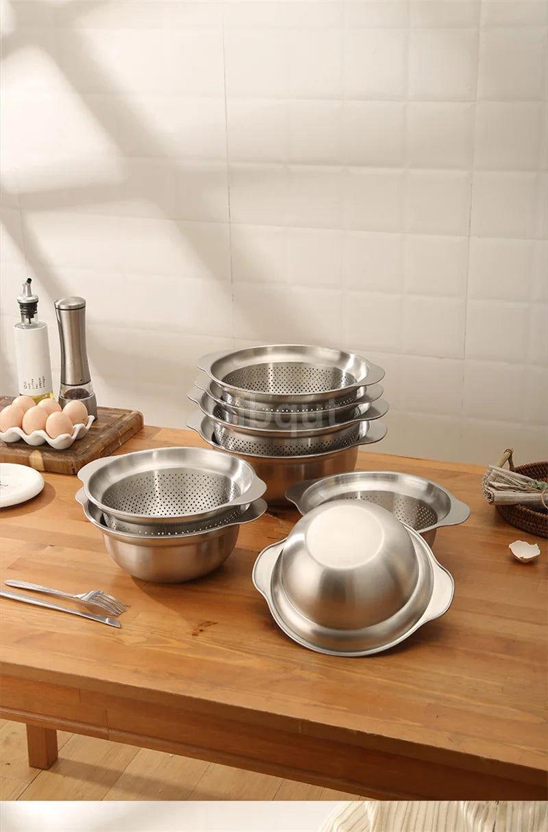 Λεκάνη πλύσης λαχανικών και σουρωτήρι από ανοξείδωτο ατσάλι 304 – Πλυντήριο ρυζιού πολλαπλών χρήσεων, φίλτρο φρούτων, καλάθι αποστράγγισης κουζίνας